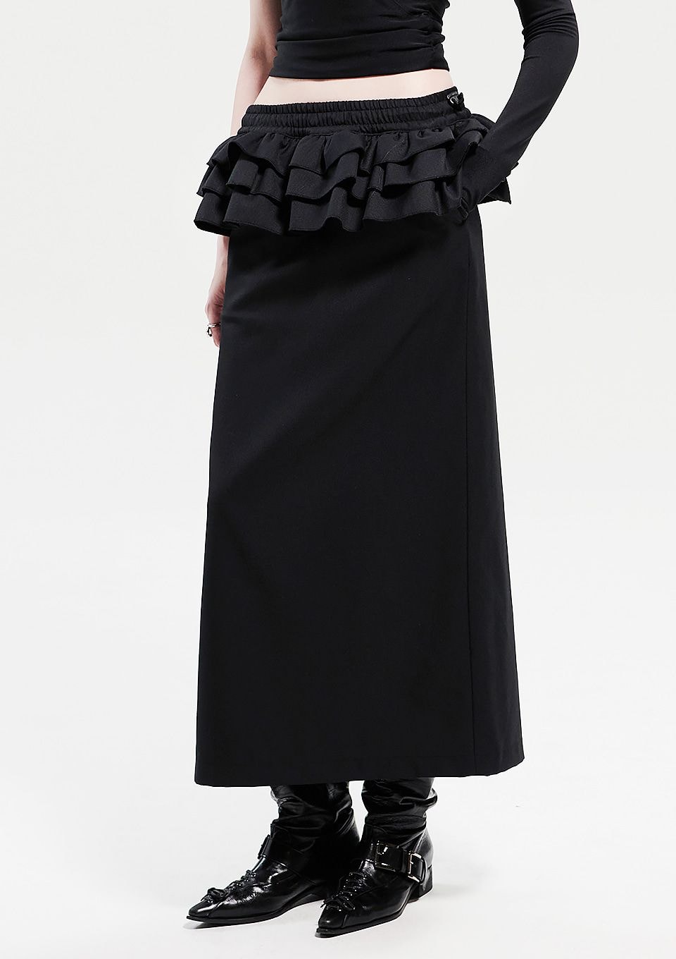 Ruffle Long Skirt_Black