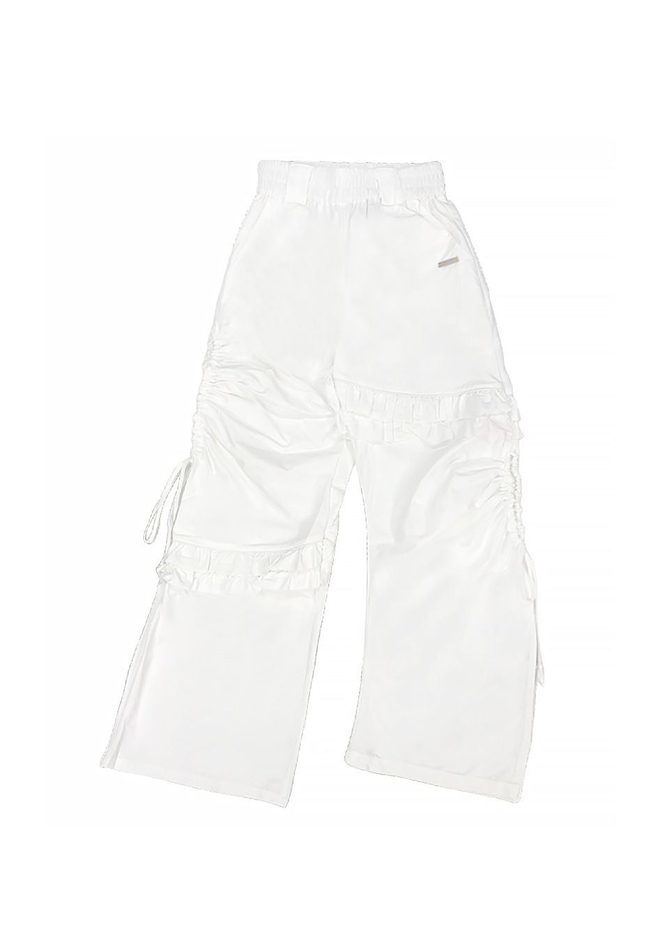 Side Hole String Unbalanced Frill Pants_White