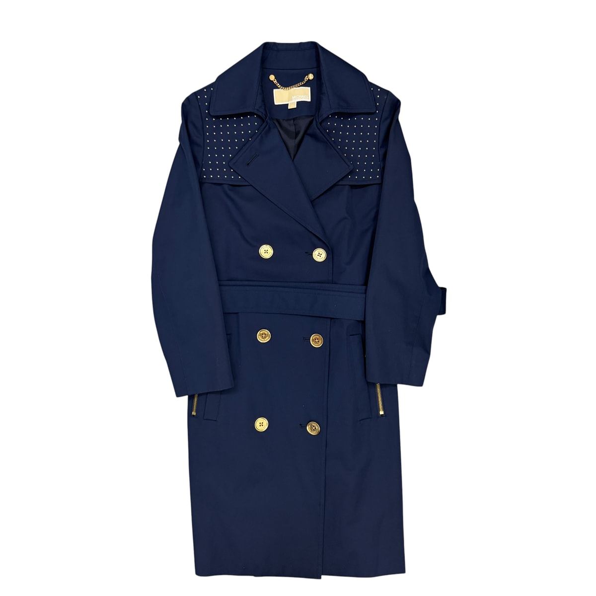 MICHAEL KORS Navy Double-Breasted Trench Coat