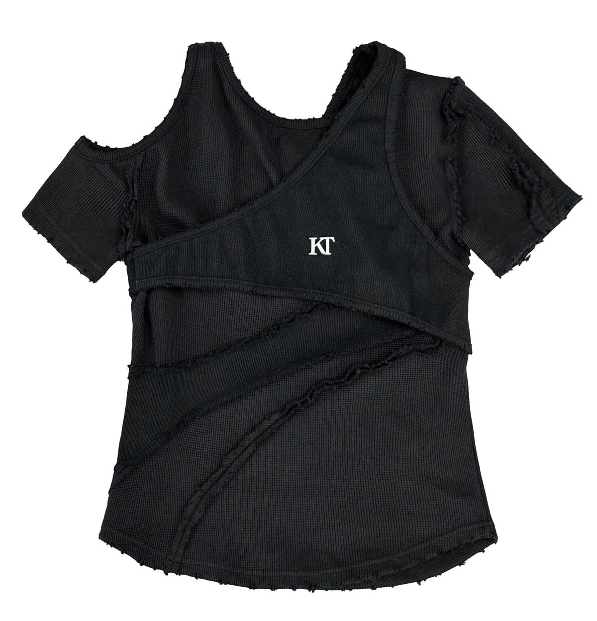 レイヤード オフショルダー スリム Tシャツ