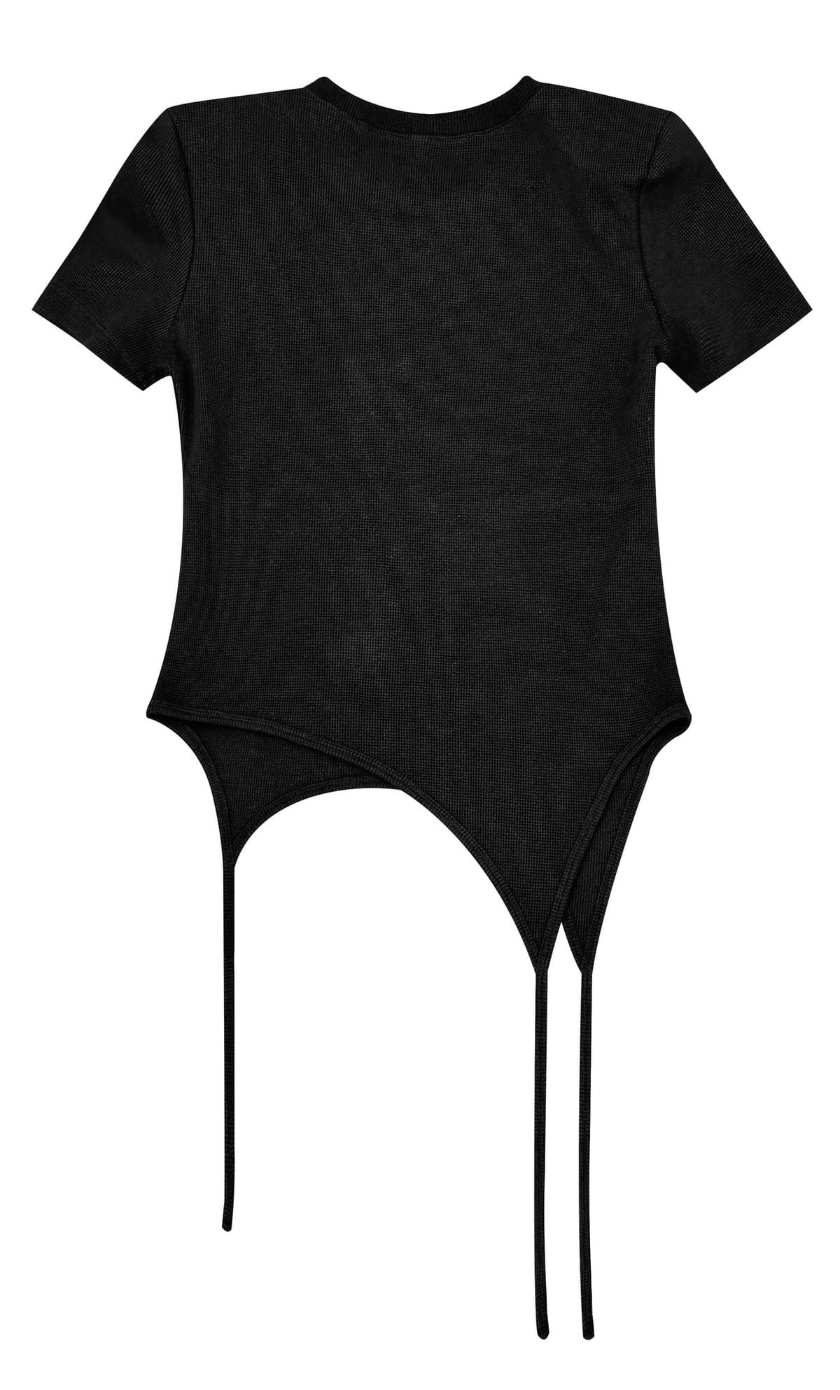 Shoulder-padded waffle T-shirt _ Black
