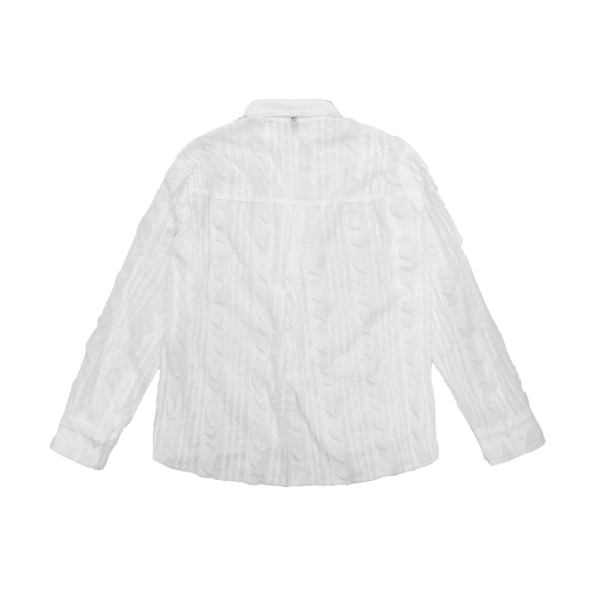 Raw Edge Detail Ruffle Shirt _ White