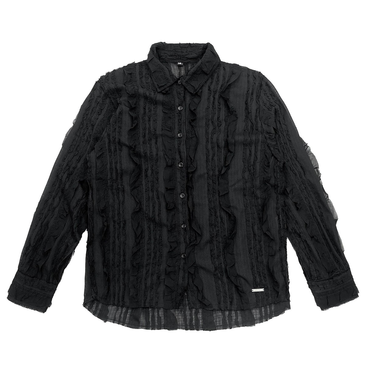 Raw Edge Detail Ruffle Shirt _ Black