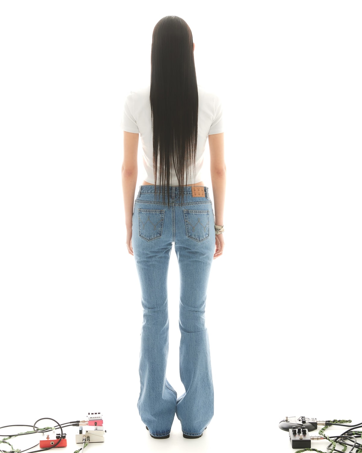 STUD BOOTCUT DENIM PANTS (LIGHT BLUE) WOMEN