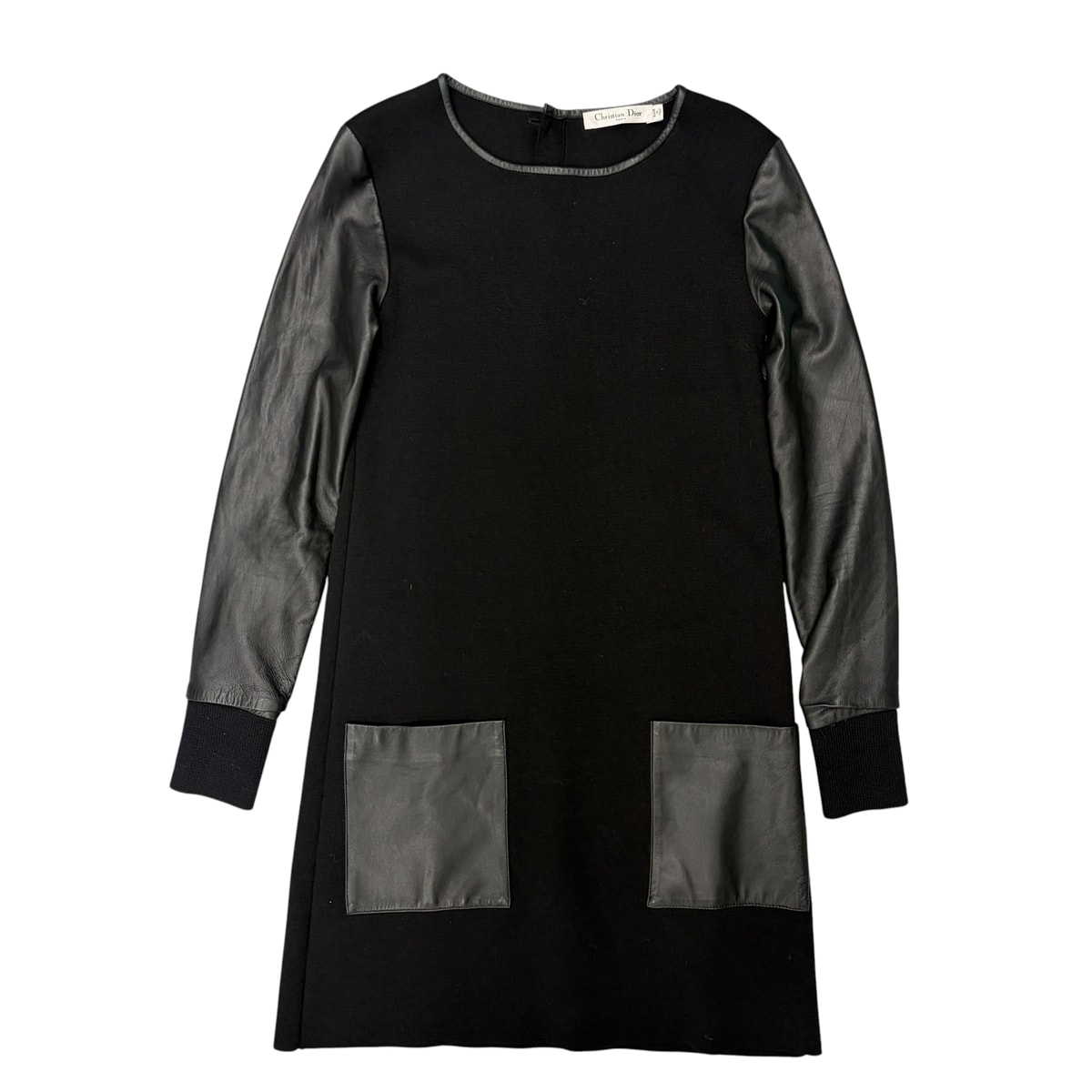 CHRISTIAN DIOR Black Dress with Leather Sleeves