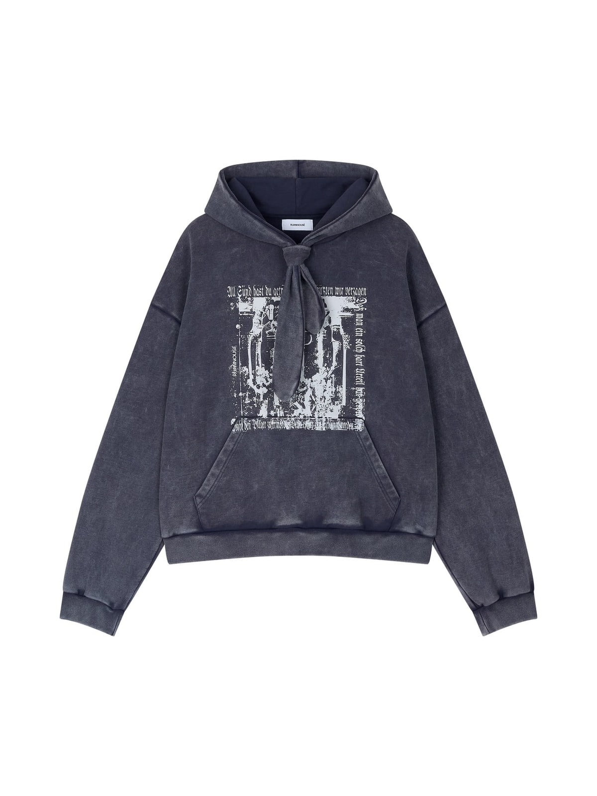 COTTON FADED WASHED FAKE SCARF HOODIE (NAVY)