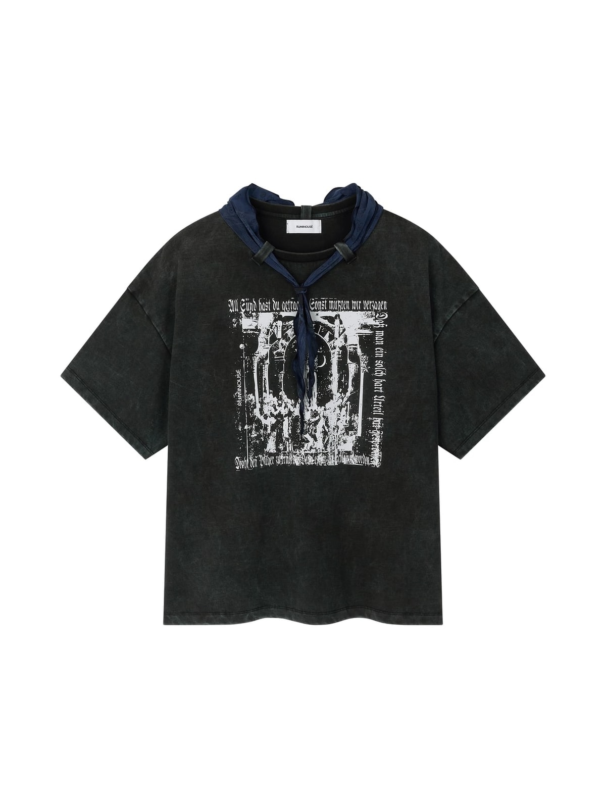 コットンフェイデッドウォッシュリワークスカーフTシャツ (ブラック)