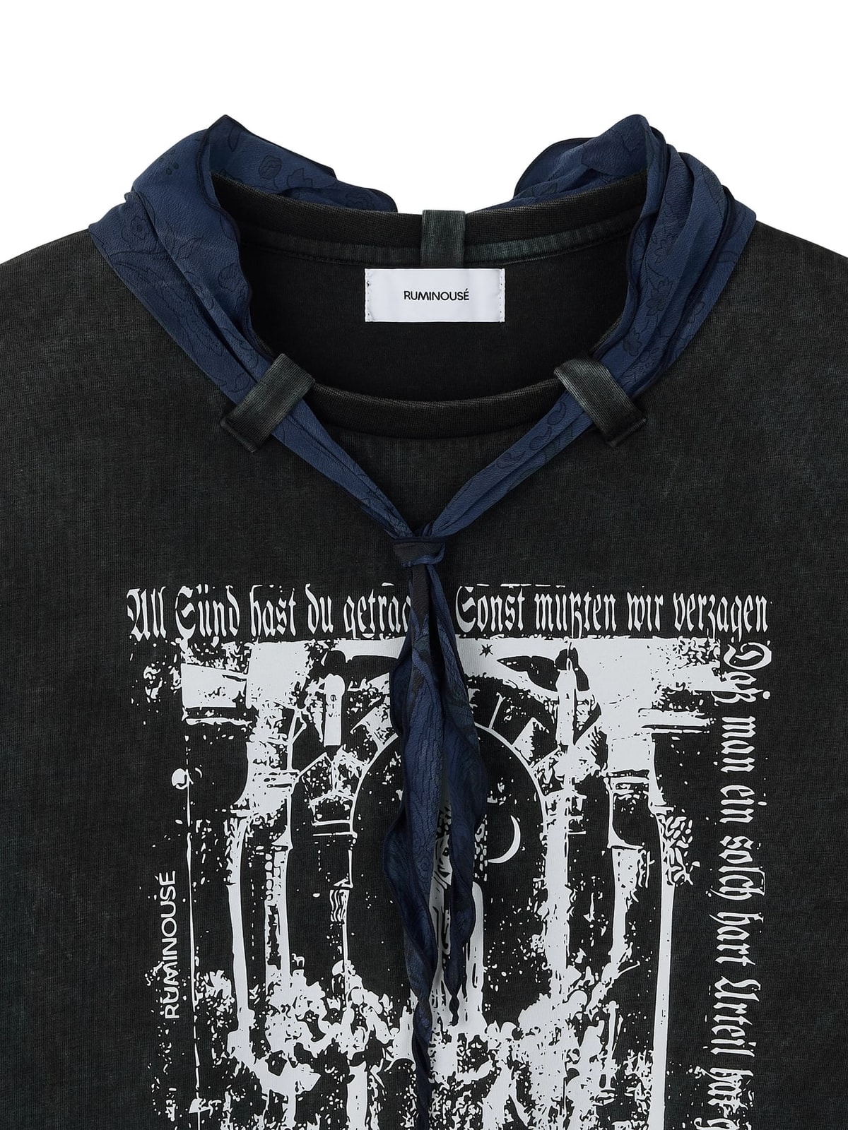 コットンフェイデッドウォッシュリワークスカーフTシャツ (ブラック)