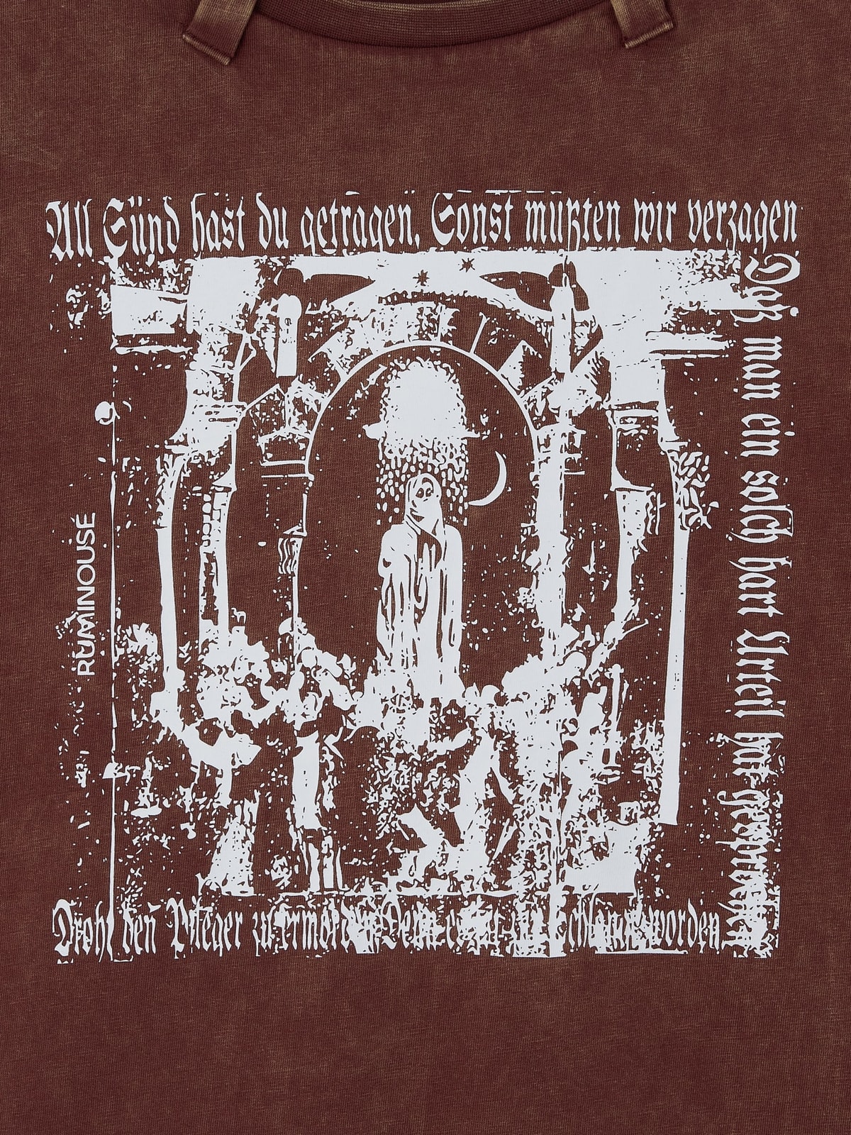 コットンフェイデッドウォッシュリワークスカーフTシャツ (ワイン)