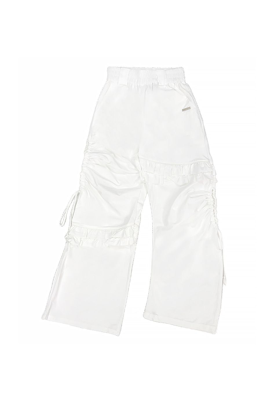 Side Hole String Unbalanced Frill Pants_White