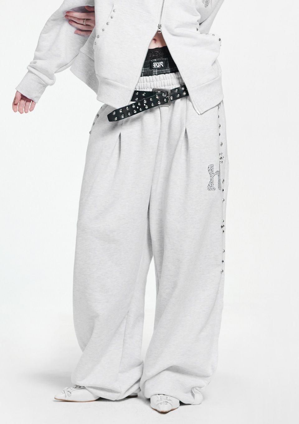 Simple One Tuck String Pants _ White Melange