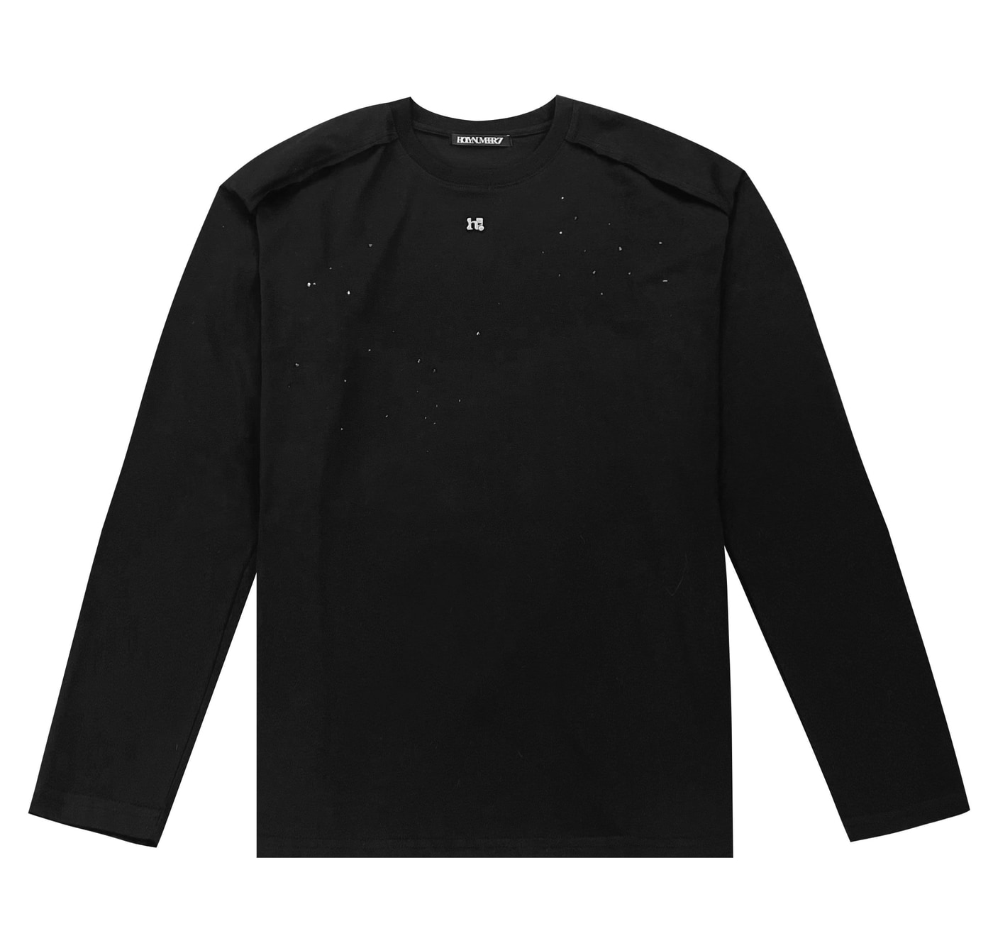 Cut-Out Cubic Oversized Fit Long Sleeve T-Shirt_Black