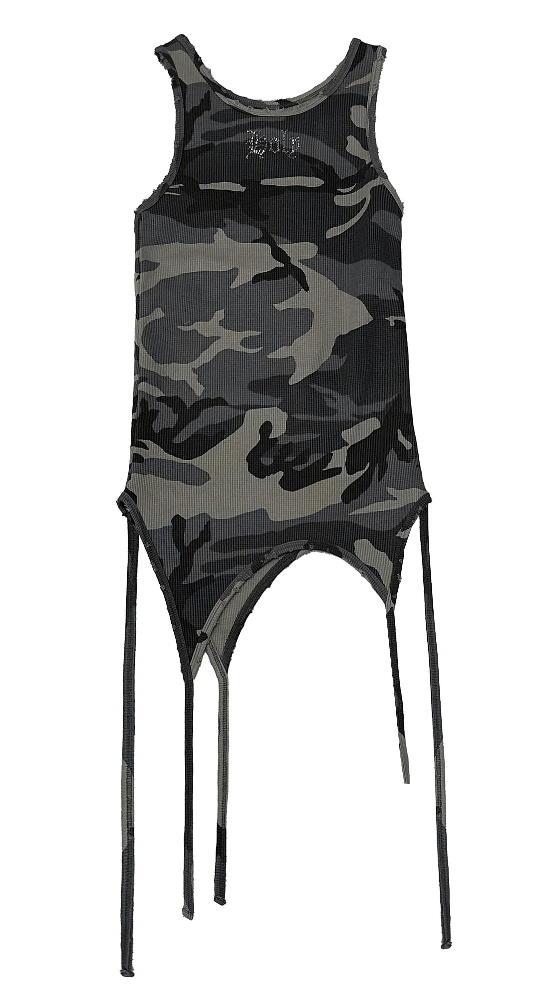 Back Slit Waffle Shirring Top _ Camo