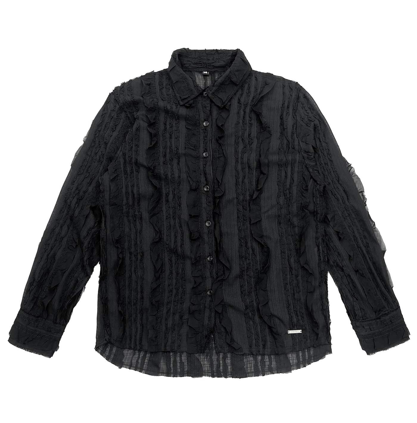 Raw Edge Detail Ruffle Shirt _ Black