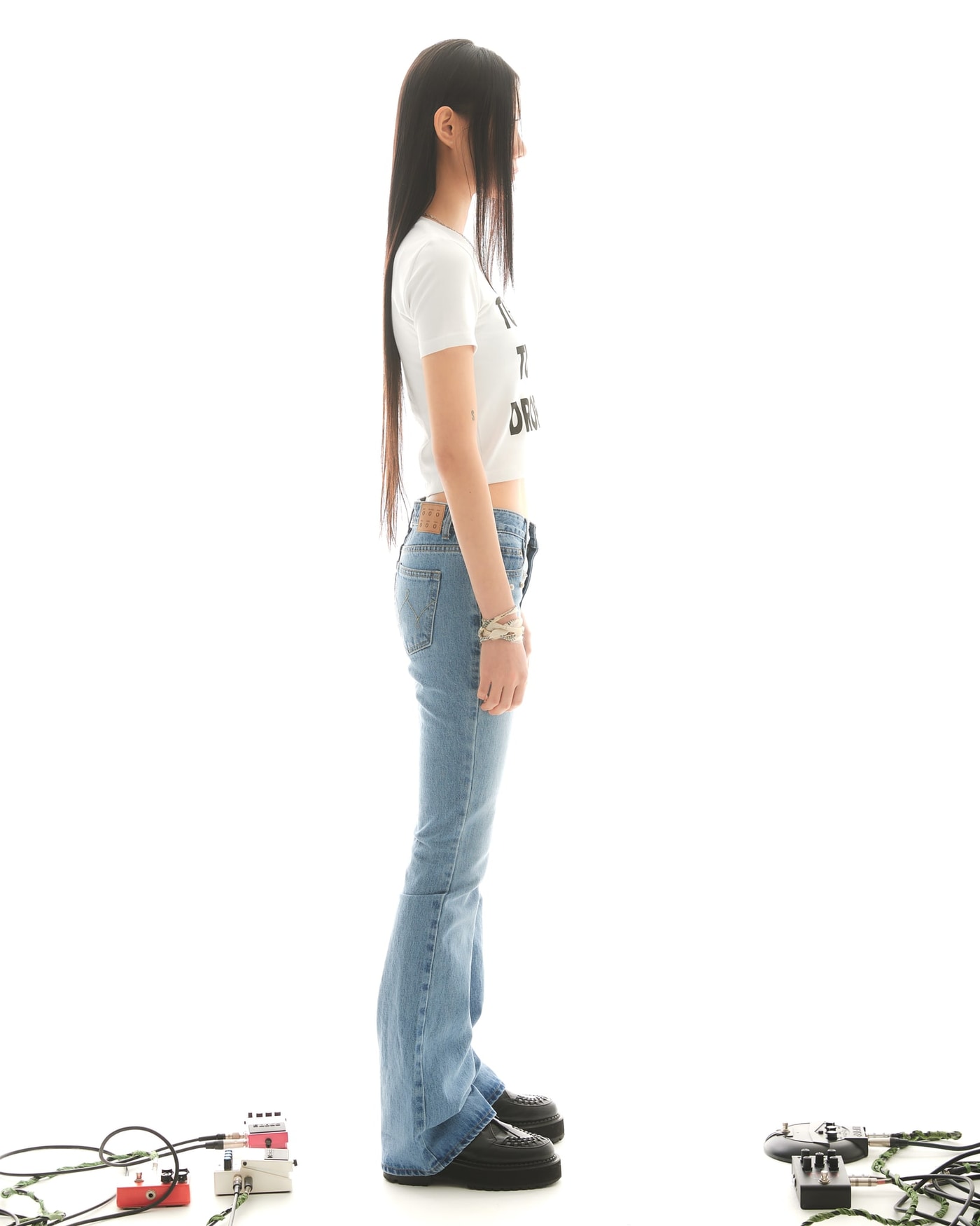 STUD BOOTCUT DENIM PANTS (LIGHT BLUE) WOMEN