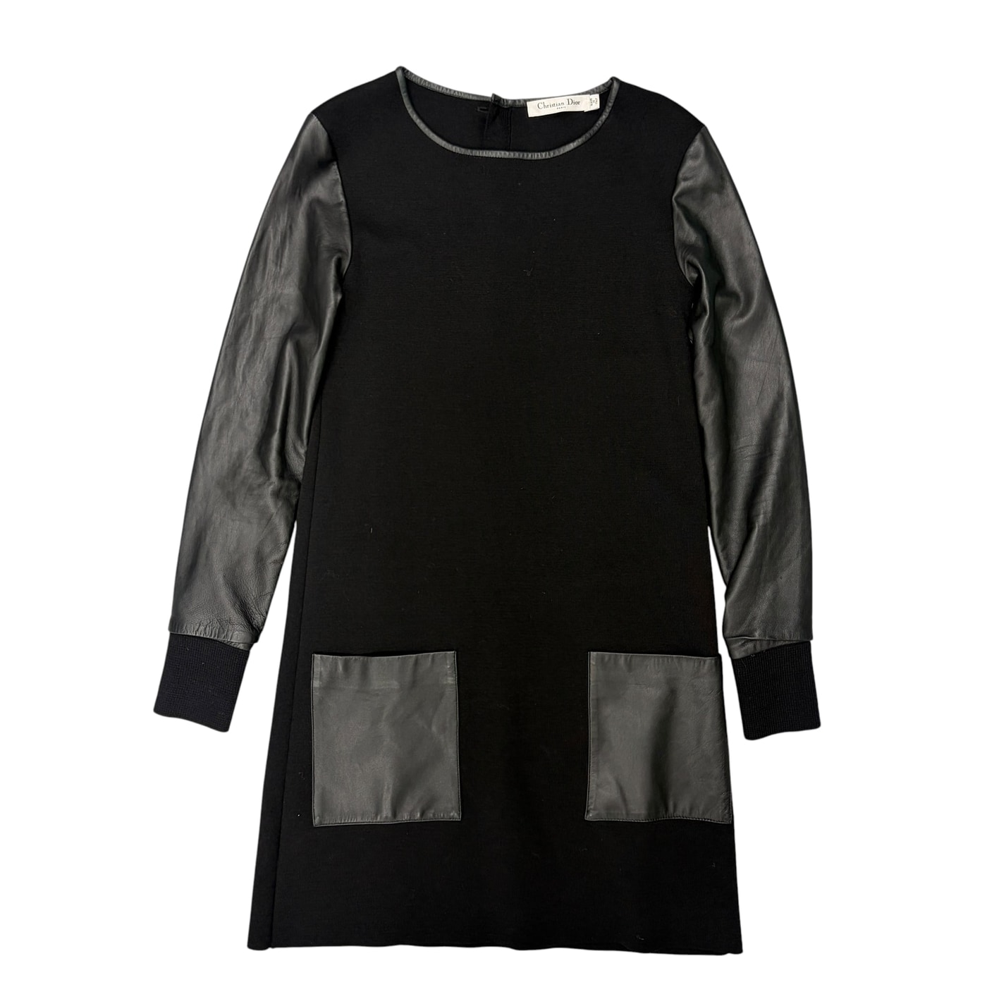 CHRISTIAN DIOR Black Dress with Leather Sleeves